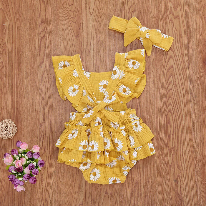 Cute Floral Sleeveless Romper for Baby Girls