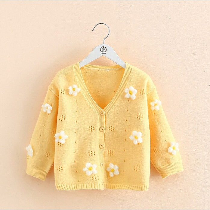 Elegant Floral V-Neck Girls Sweater