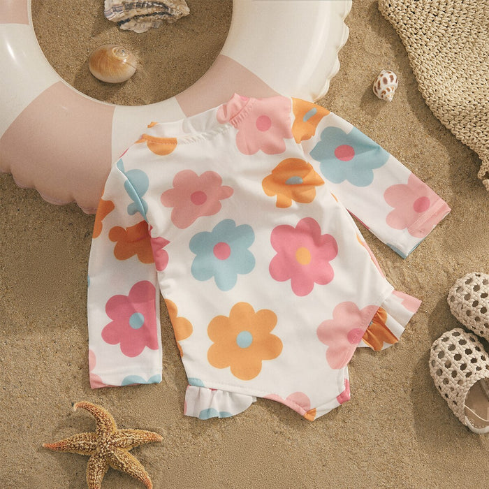 Kids Floral Print Zipper Romper