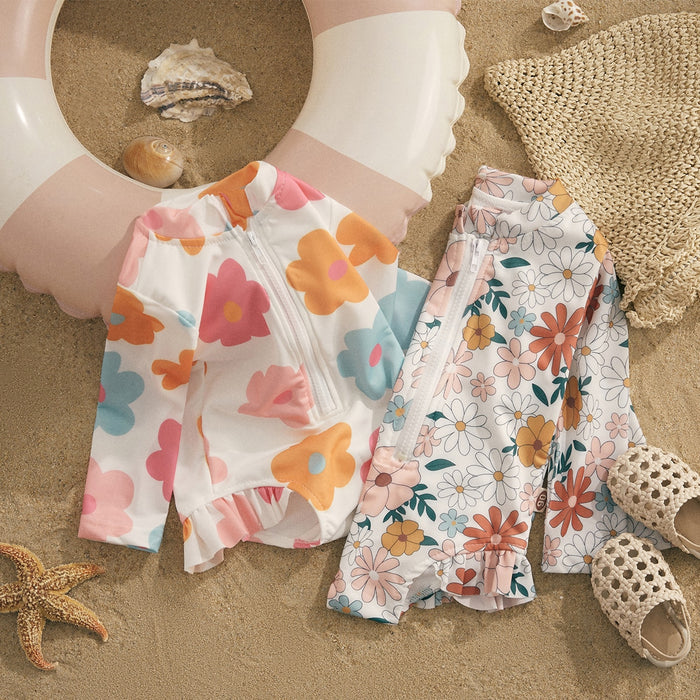 Kids Floral Print Zipper Romper